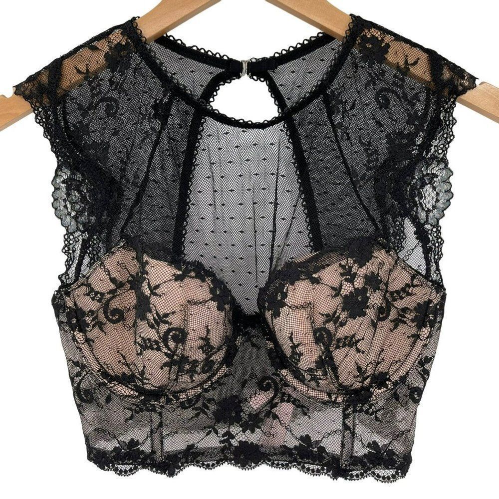 Victoria's Secret Dream Angels Lined Demi Bra High Neck Black Lace 32DD
